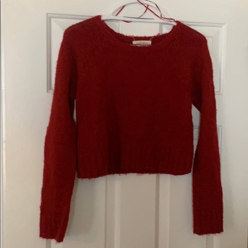 Red Long Sleeve Crop Sweater